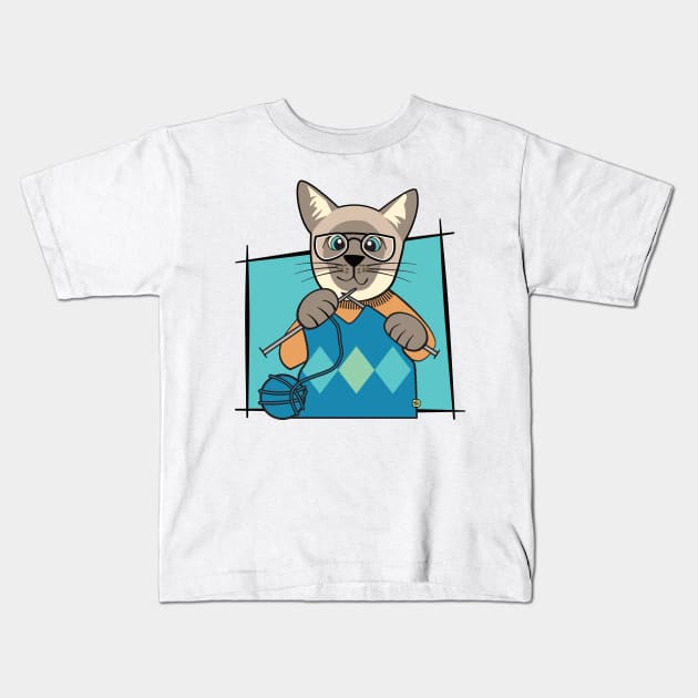 Knitting Siamese Cat Kids T-Shirt by Sue Cervenka